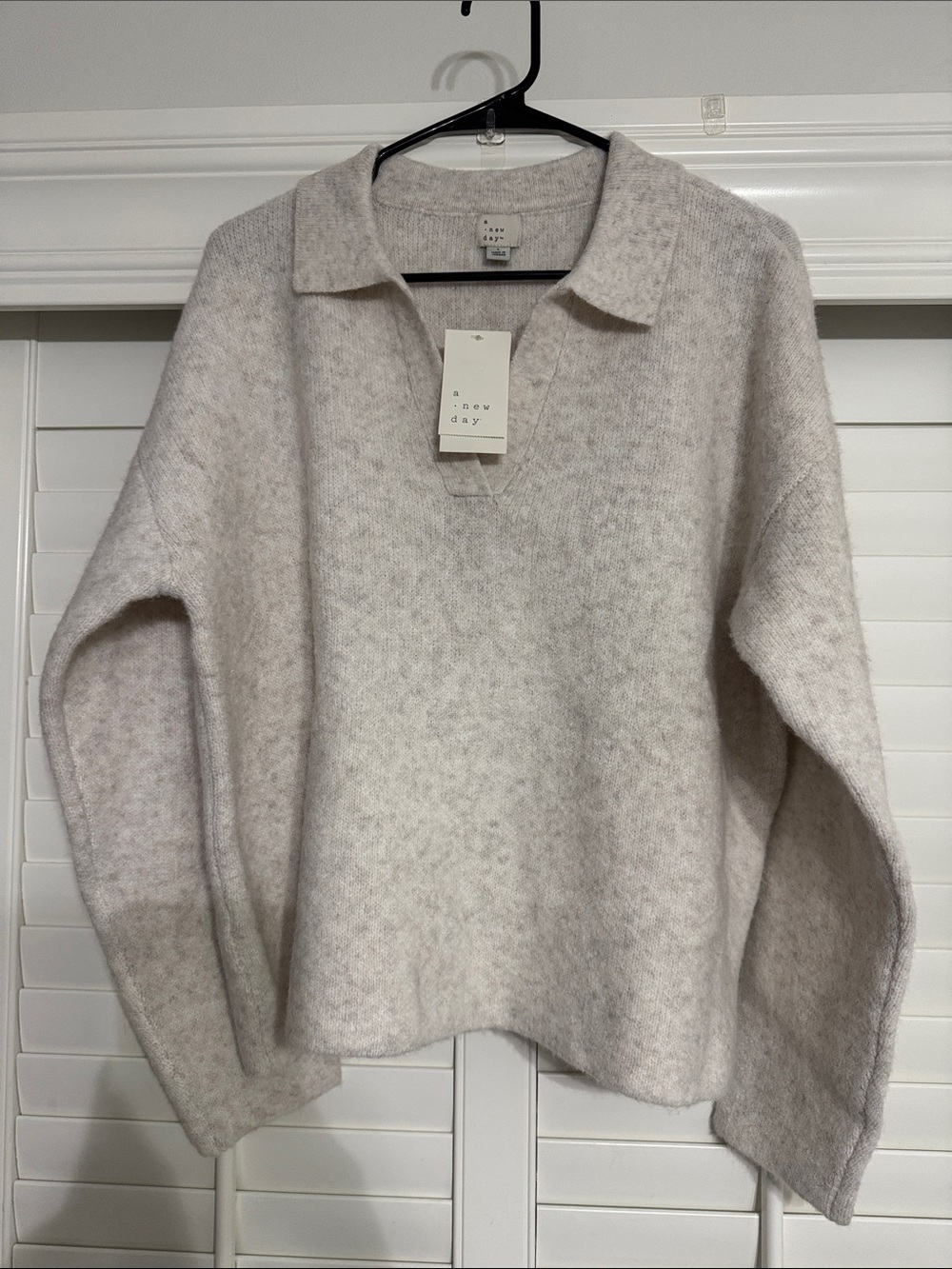 a new day Cream Collared V-Neck Pullover Sweater